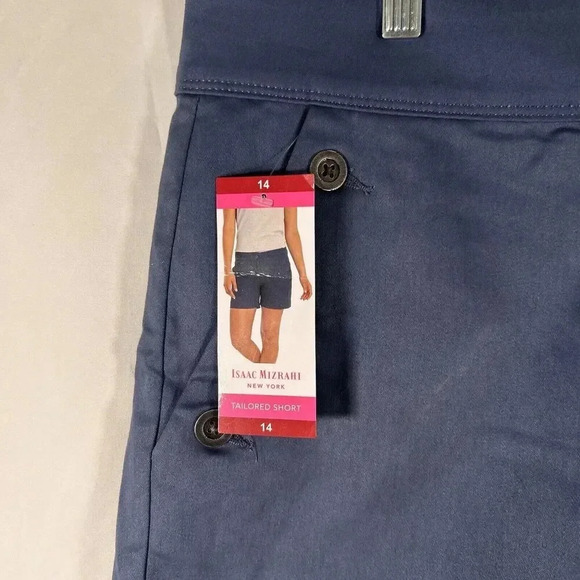 New Issac Mizrahi Shorts Women's 14 Blue Chino Button Pockets Tailored Cotton Bl - Picture 3 of 10